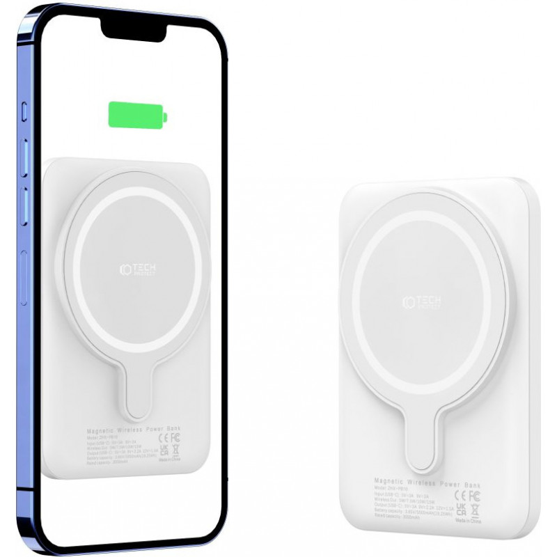 Tech-Protect PB10 LifeMag MagSafe varavirtalähde 5000 mAh 15 W (THP1282WHT), valkoinen