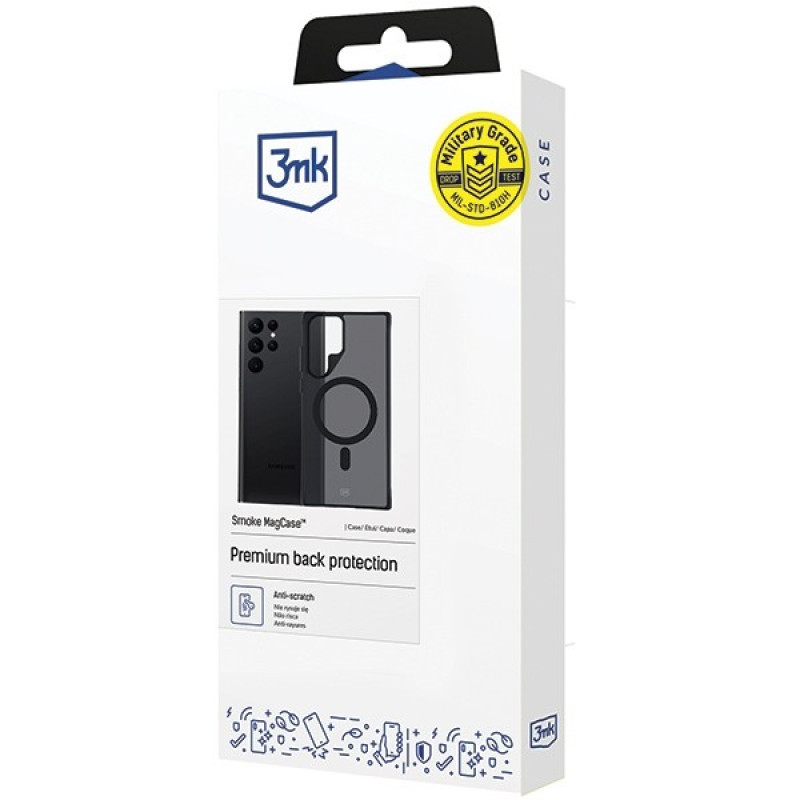 3MK Smoke MagCase suojakotelo Samsung Galaxy S23 Ultra -puhelimelle, puoliläpinäkyvä