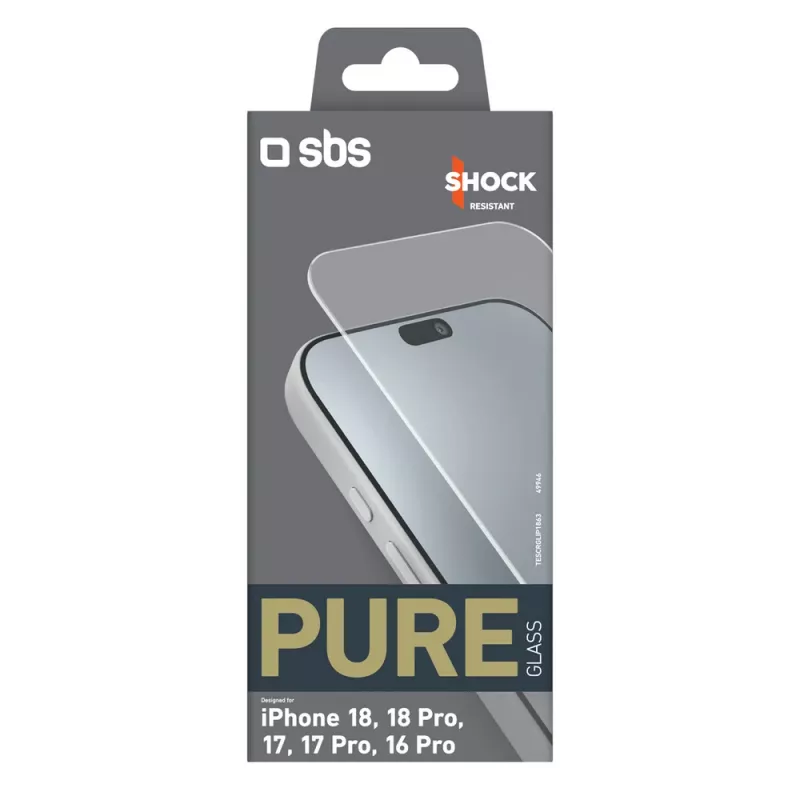 sbs mobile SBS Pure Glass karkaistu lasi iPhone 18 / 18 Pro / 17 / 17 Pro / 16 Pro -puhelimelle (1 kpl)