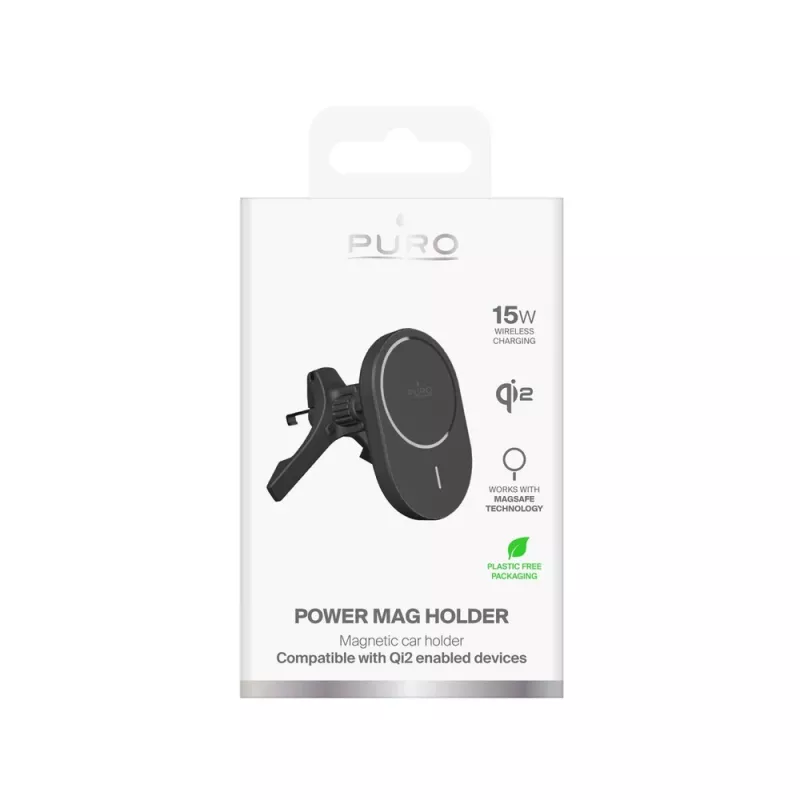 PURO-autoteline Qi2-laturilla, MagSafe-yhteensopiva, musta