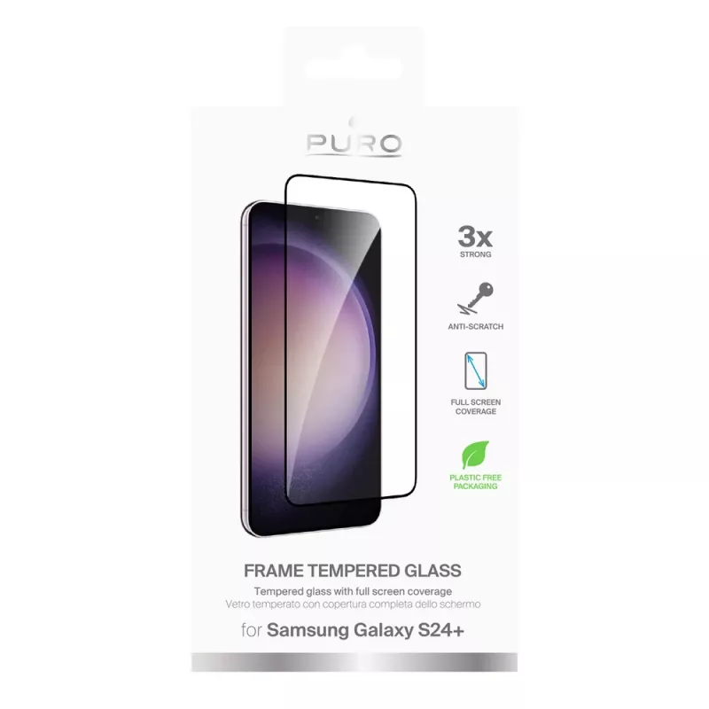 PURO Frame karkaistu lasi mustalla kehyksellä Samsung Galaxy S25+ / S24+ -malliin