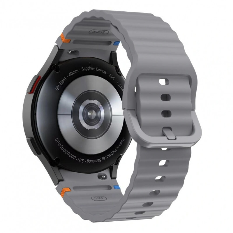 Tech-Protect Silikoninen Sport-ranneke Samsung Galaxy Watch 4/5/5 Pro/6/7/FE -kelloille, harmaa (Crayon Grey)