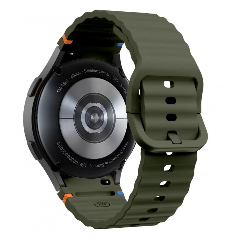 Tech-Protect silikoninen urheiluranneke THP3054 Samsung Galaxy Watch 4/5/5 Pro/6/7/FE -kelloille, armeijanvihreä