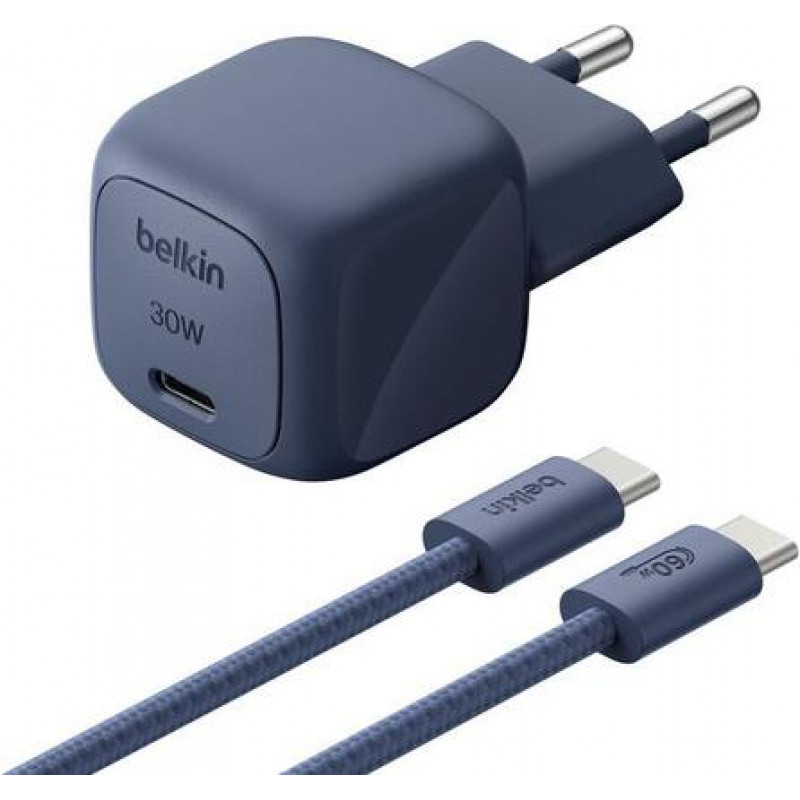 Belkin BoostCharge 30 W USB-C PD -laturi PPS-tuella ja 2 m USB-C-kaapeli (WCA008KQ2MBL-B6)