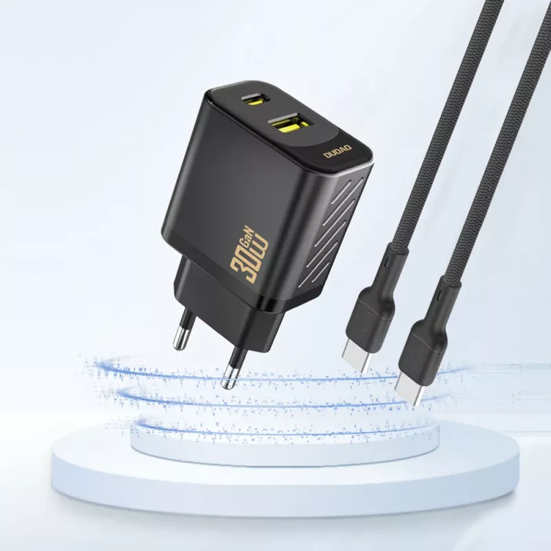 Dudao A27TEU PD 30W GaN -seinälaturi, USB-A + USB-C, musta