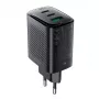 Acefast A108 GaN PD 67W seinälaturi, 2x USB-C, 1x USB-A, musta