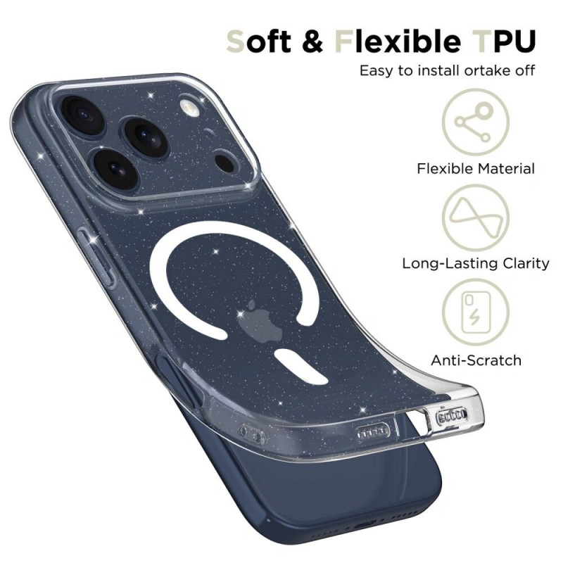 Tech-Protect FlexAir MagSafe -suojakotelo Apple iPhone 17 Pro -puhelimelle, kirkas glitter