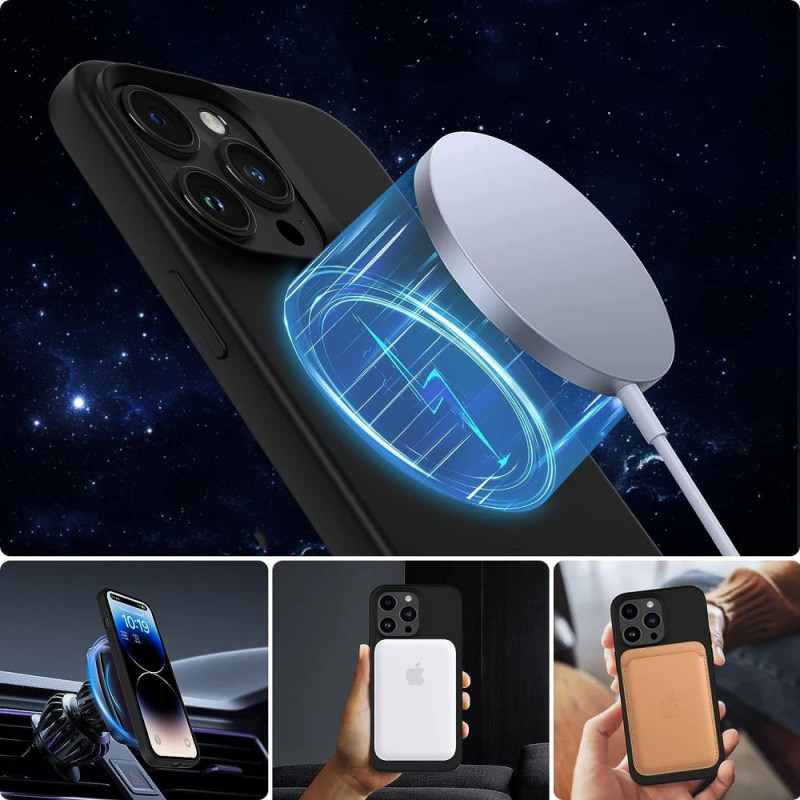 Tech-Protect silikoninen MagSafe-kuori Apple iPhone 13 / 14 -puhelimelle, musta (THP2235)