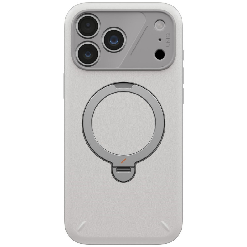 UNIQ Elix -suojakotelo Apple iPhone 18 Pro Max / 17 Pro Max -puhelimelle, 360° kiertyvä potkutuki, vaaleanharmaa