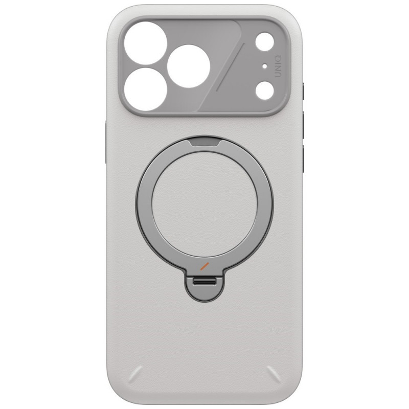 UNIQ Elix -suojakotelo Apple iPhone 18 Pro Max / 17 Pro Max -puhelimelle, 360° kiertyvä potkutuki, vaaleanharmaa