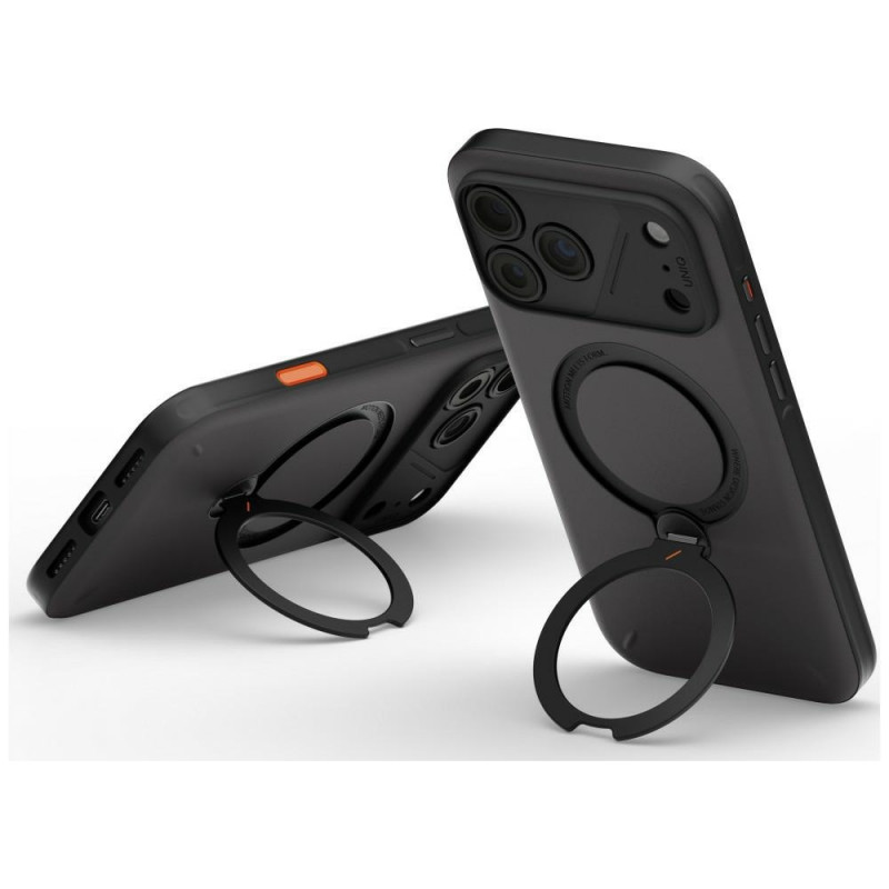 UNIQ Elix -kuori Apple iPhone 18 Pro Max / 17 Pro Max -puhelimelle, 360° kiertyvä jalusta, harmaa