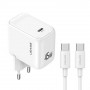 USAMS CC339 T76 45W GaN USB-C seinälaturi SJ711 USB-C - USB-C -kaapelilla (1 m), valkoinen