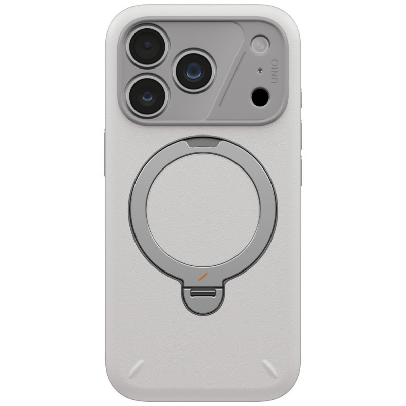 UNIQ Elix -kuori Apple iPhone 18 Pro / 17 Pro -puhelimelle, 360° kiertyvä jalusta, vaaleanharmaa