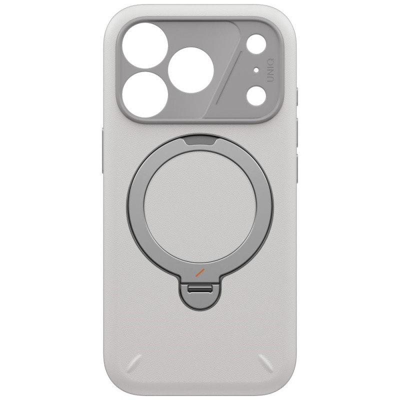 UNIQ Elix -kuori Apple iPhone 18 Pro / 17 Pro -puhelimelle, 360° kiertyvä jalusta, vaaleanharmaa