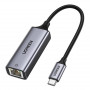 Ugreen CM199 USB-C - RJ45 Gigabit Ethernet -verkkosovitin, 1000 Mbps, harmaa