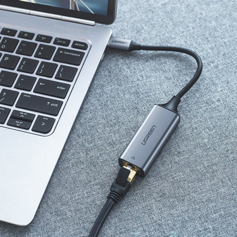 Ugreen CM199 USB-C - RJ45 Gigabit Ethernet -verkkosovitin, 1000 Mbps, harmaa