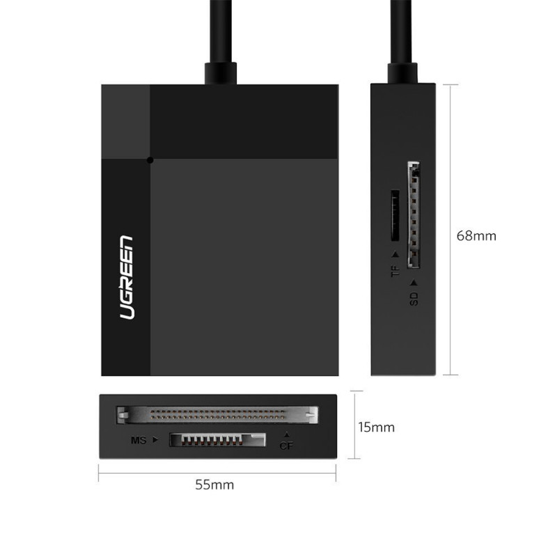 Ugreen CR125 USB 3.0 -kortinlukija, SD / microSD / CF / MS, musta
