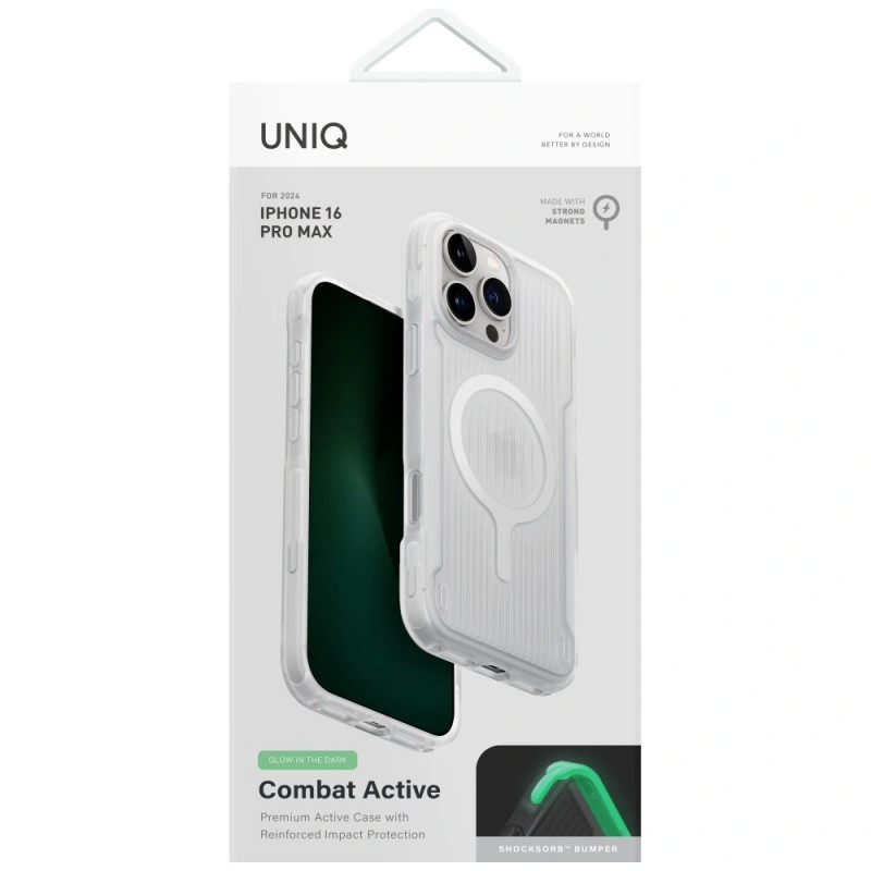 UNIQ Combat Active -suojakotelo Apple iPhone 16 Pro Max -puhelimelle, Magclick-lataus, lume white