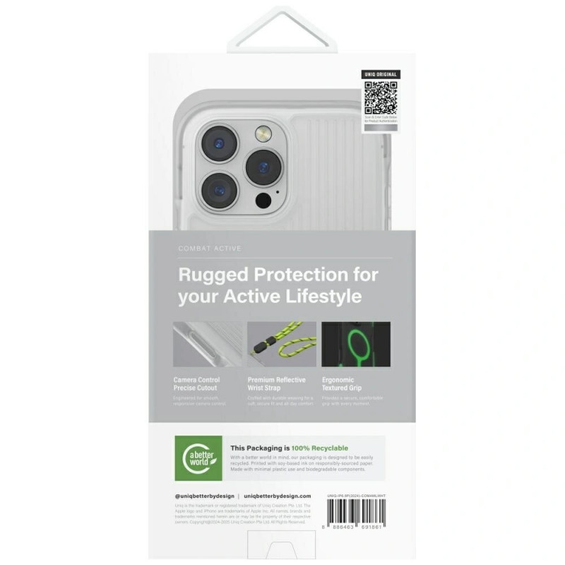 UNIQ Combat Active -suojakotelo Apple iPhone 16 Pro Max -puhelimelle, Magclick-lataus, lume white