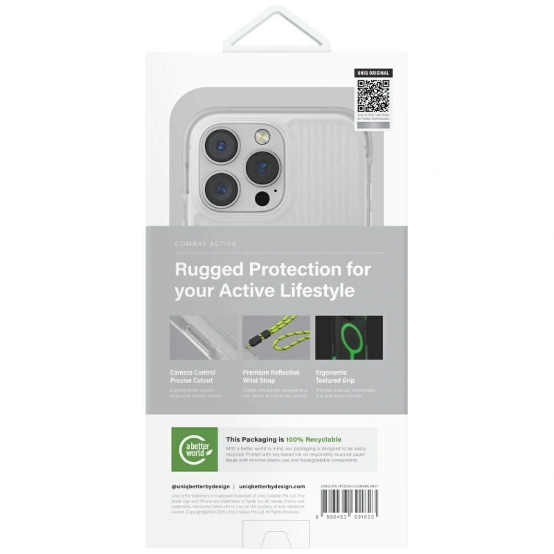 UNIQ Combat Active -suojakotelo Apple iPhone 16 Pro -puhelimelle, Magclick-lataus, lume white