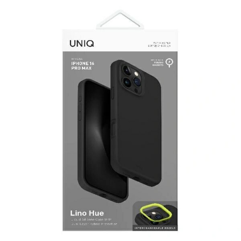 UNIQ Lino Hue -kuori Apple iPhone 16 Pro -puhelimelle, Magclick-lataus, hiilen harmaa
