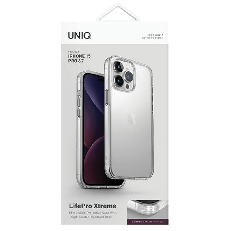 UNIQ LifePro Xtreme -suojakotelo Apple iPhone 15 Pro Max -puhelimelle, kristallinkirkas, läpinäkyvä