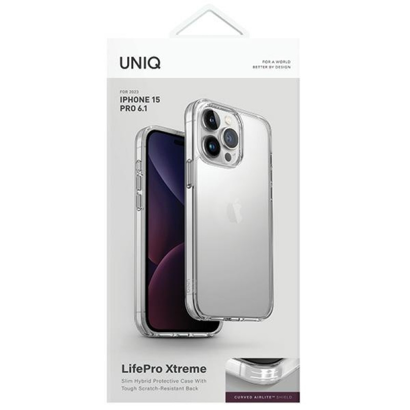 UNIQ LifePro Xtreme -kotelo Apple iPhone 15 Pro -puhelimelle, kristallinkirkas, läpinäkyvä