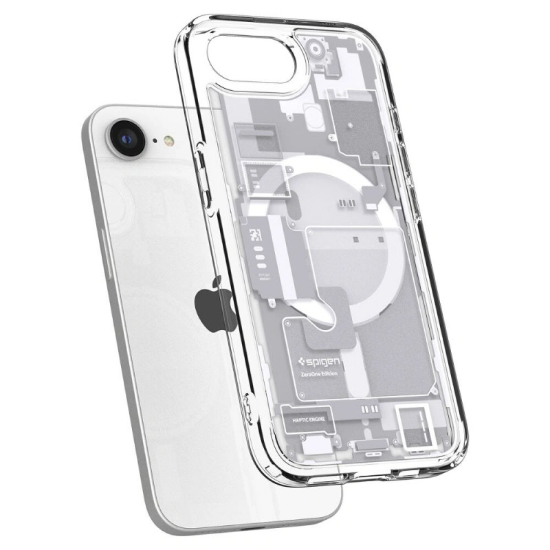 Spigen Ultra Hybrid Mag MagSafe -suojakotelo Apple iPhone 17e / 16e -puhelimelle, Zero One, valkoinen