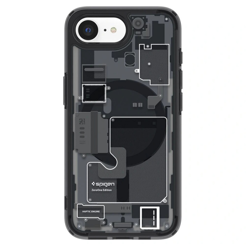 Spigen Ultra Hybrid Mag MagSafe -suojakotelo Apple iPhone 17e / 16e -puhelimelle, Zero One musta