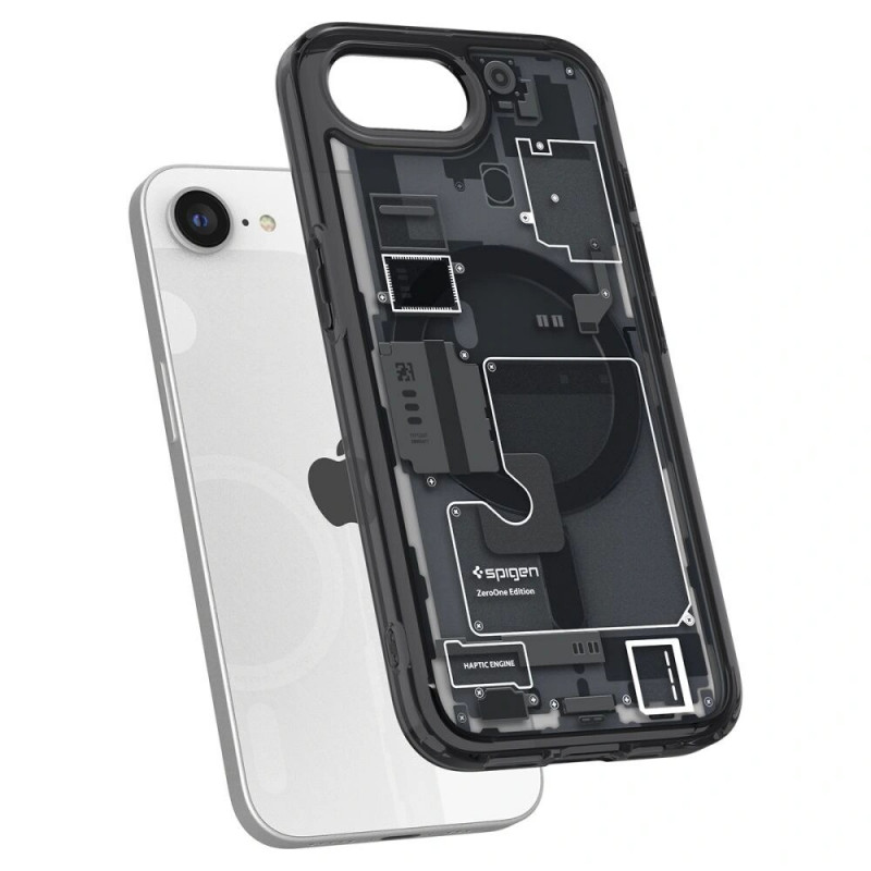 Spigen Ultra Hybrid Mag MagSafe -suojakotelo Apple iPhone 17e / 16e -puhelimelle, Zero One musta