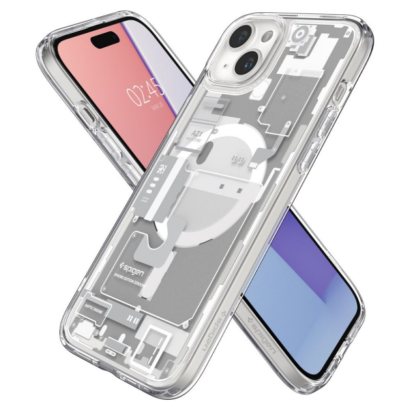 Spigen Ultra Hybrid Mag -suojakotelo MagSafella Apple iPhone 15 Plus / 14 Plus -puhelimelle, Zero One, valkoinen