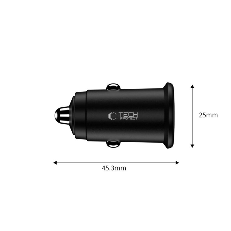 Tech-Protect CC02 2-porttinen autolaturi USB-A / USB-C, PD 35W / QC 3.0, musta (THP4079)