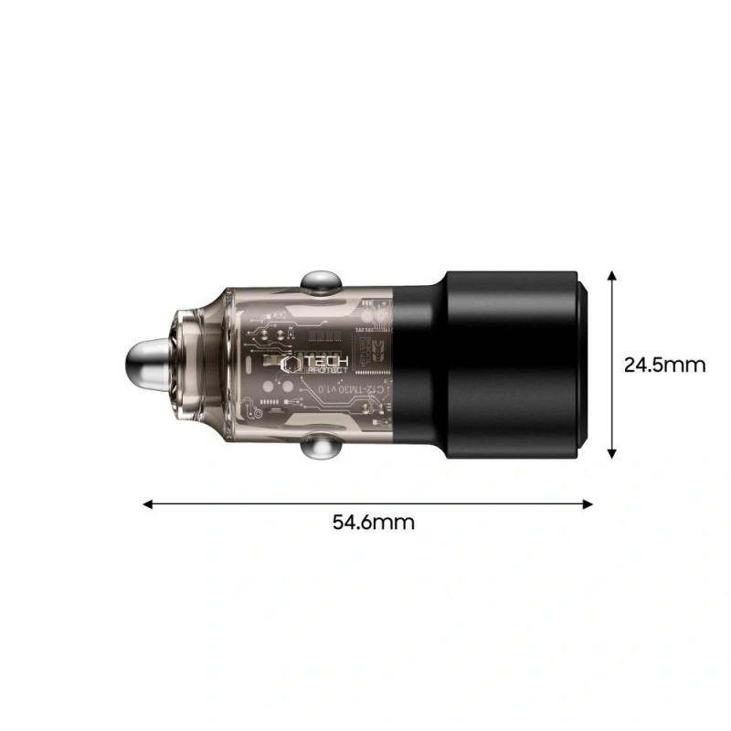 Tech-Protect CC03 2-porttinen autolaturi USB-A / USB-C, PD 75W, musta