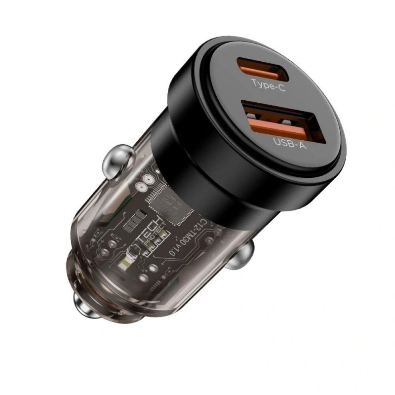 Tech-Protect CC03 2-porttinen autolaturi USB-A / USB-C, PD 45W / QC 3.0, musta