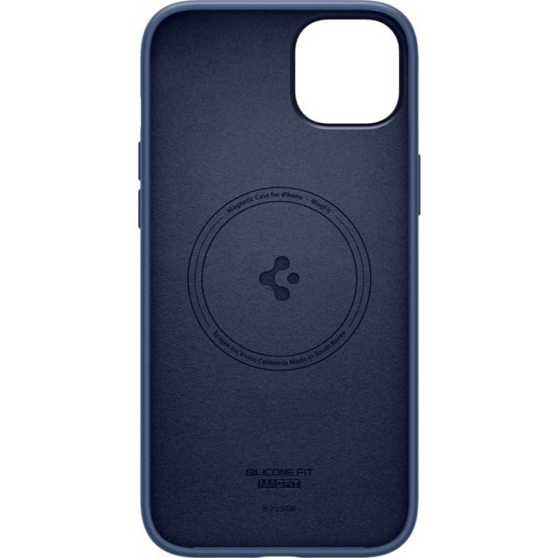 Spigen Silicone Fit Mag (ACS04921) MagSafe-kuori Apple iPhone 14 Plus / 15 Plus -puhelimelle, laivastonsininen