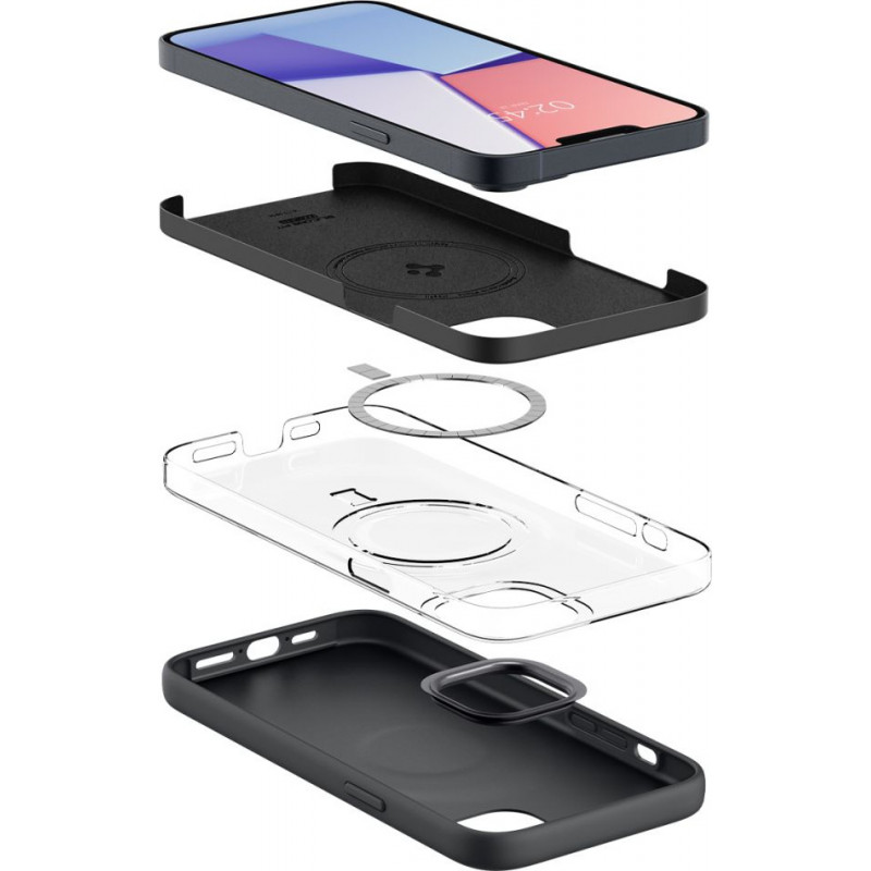Spigen Silicone Fit Mag (ACS04920) MagSafe-kuori Apple iPhone 14 Plus / 15 Plus -puhelimelle, musta