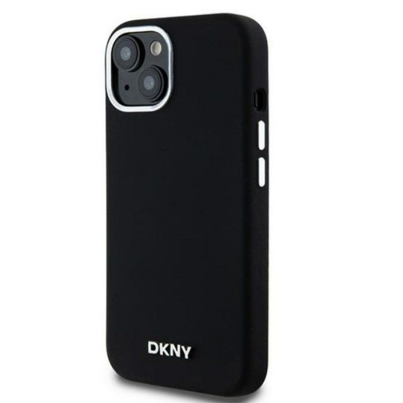 DKNY Apple iPhone 15 -kovakuori Liquid Silicone Small Metal Logo MagSafe, musta