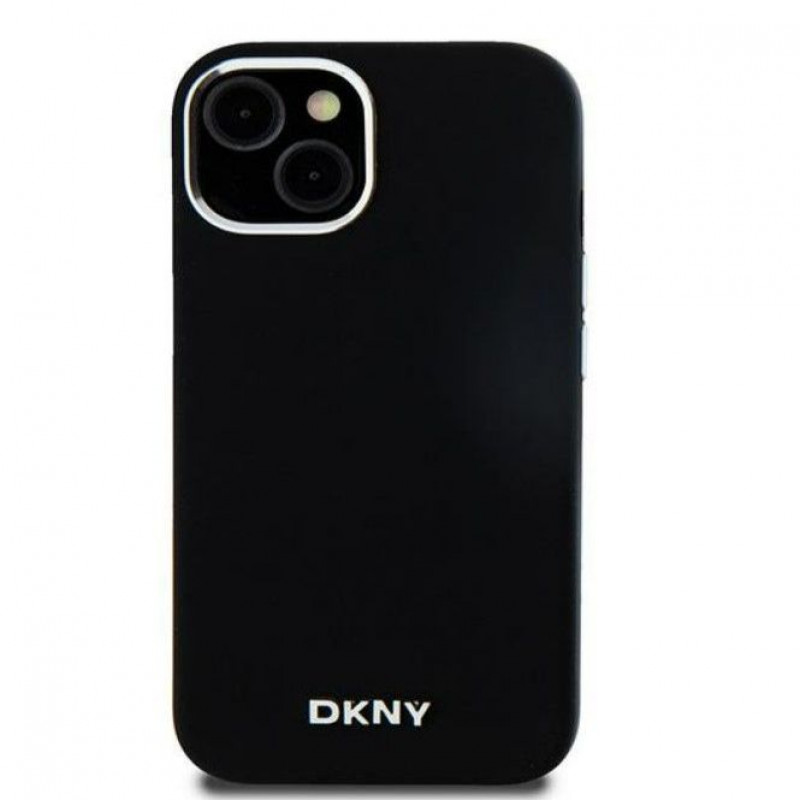 DKNY Apple iPhone 15 -kovakuori Liquid Silicone Small Metal Logo MagSafe, musta