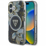Guess Glitter Flowers Triangle Buttons MagSafe -kuori Apple iPhone 16 -puhelimelle, musta