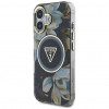 Guess Glitter Flowers Triangle Buttons MagSafe -kuori Apple iPhone 16 -puhelimelle, musta