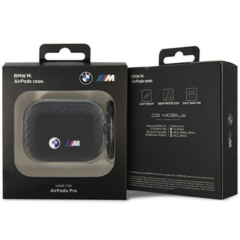 BMW BMAPWMPUCA2 Carbon Double Metal Logo -suojakotelo Apple AirPods Pro -kuulokkeille, musta