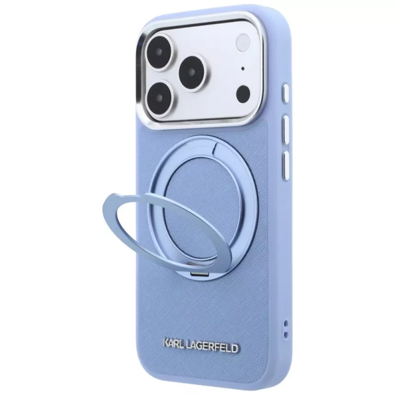 Karl Lagerfeld Ring Stand 360 Saffiano Classic Logo MagSafe -kuori Apple iPhone 18 Pro Max / 17 Pro Max -puhelimelle, vaaleansininen (KF003176)