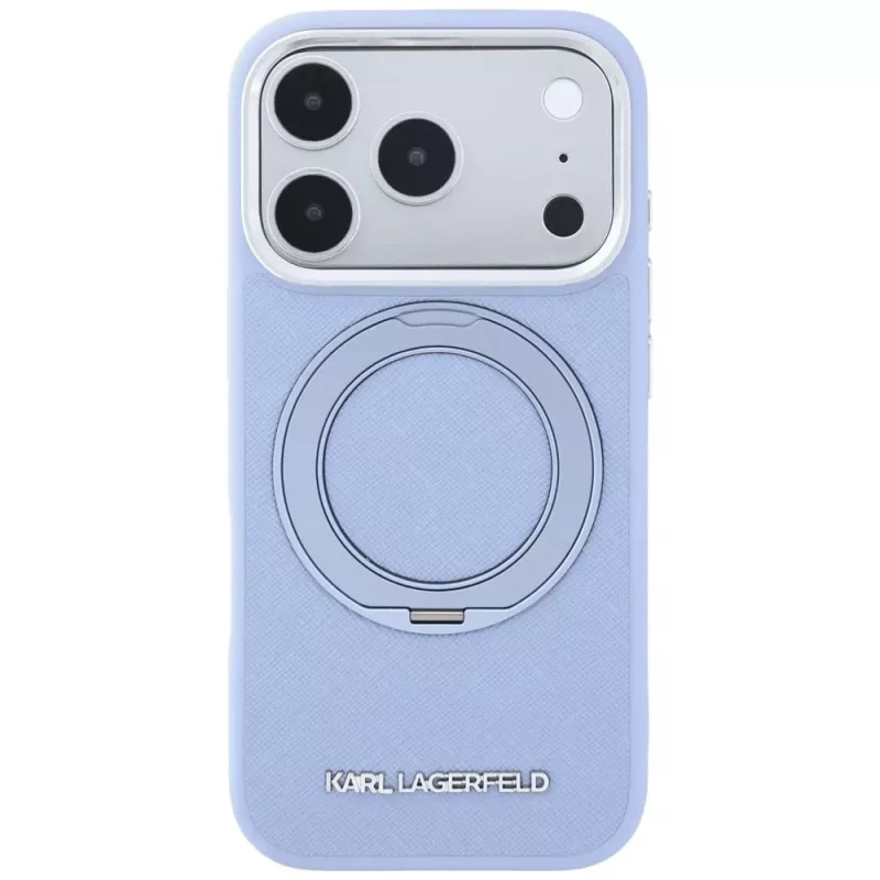 Karl Lagerfeld Ring Stand 360 Saffiano Classic Logo MagSafe -kuori Apple iPhone 18 Pro Max / 17 Pro Max -puhelimelle, vaaleansininen (KF003176)