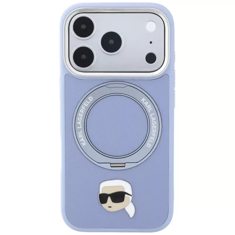 Karl Lagerfeld with Ring Stand 360 Karl Head Pin MagSafe -suojakotelo Apple iPhone 18 Pro Max / 17 Pro Max -puhelimelle, vaaleansininen (KF003238)