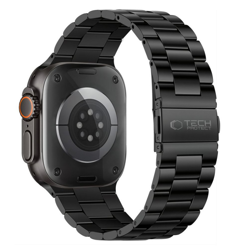 Tech-Protect Stainless THP6099 Apple Watch 8 / 9 / 10 / 11 / 12 / SE / Ultra 44/45/46/49 mm ruostumattomasta teräksestä valmistettu ranneke, musta