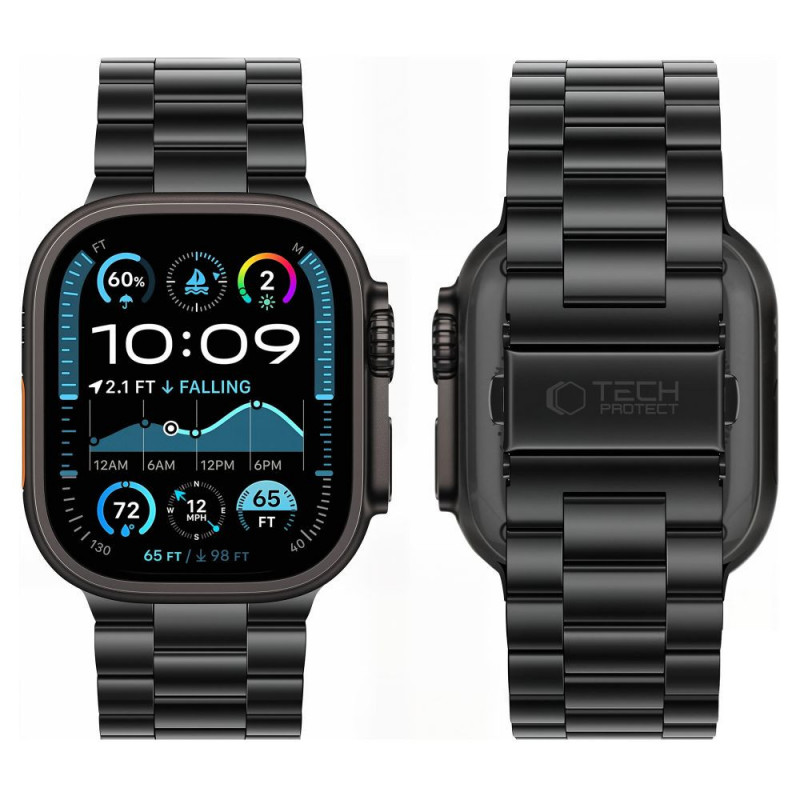 Tech-Protect Stainless THP6099 Apple Watch 8 / 9 / 10 / 11 / 12 / SE / Ultra 44/45/46/49 mm ruostumattomasta teräksestä valmistettu ranneke, musta