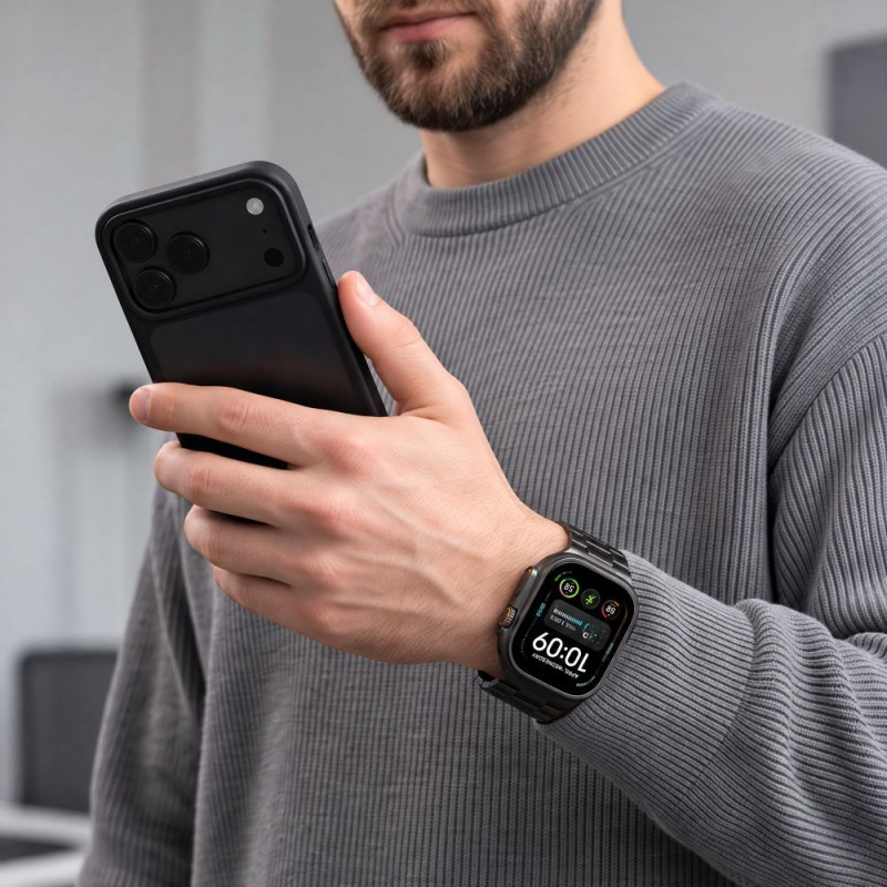 Tech-Protect Stainless THP6099 Apple Watch 8 / 9 / 10 / 11 / 12 / SE / Ultra 44/45/46/49 mm ruostumattomasta teräksestä valmistettu ranneke, musta