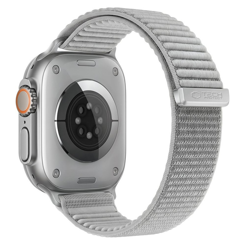 Tech-Protect Nylonloop Apple Watch 8 / 9 / 10 / 11 / 12 / SE / Ultra 44/45/46/49 mm -kellonranneke, vaaleanharmaa