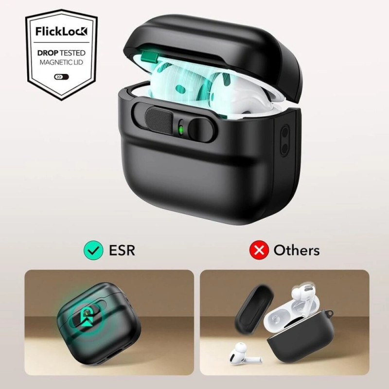 ESR Pulse HaloLock MagSafe -kotelo Apple AirPods 4 -kuulokkeille, musta