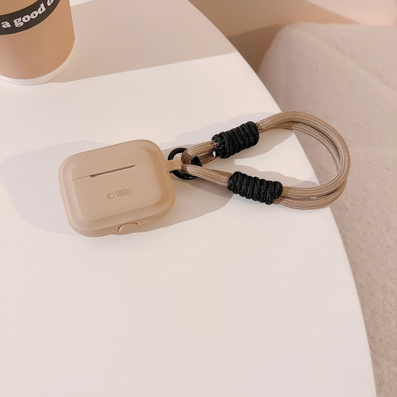 Tech-Protect Silikoninen Rope -kotelo Apple AirPods Pro 1 / 2 -kuulokkeille, Cafe Latte